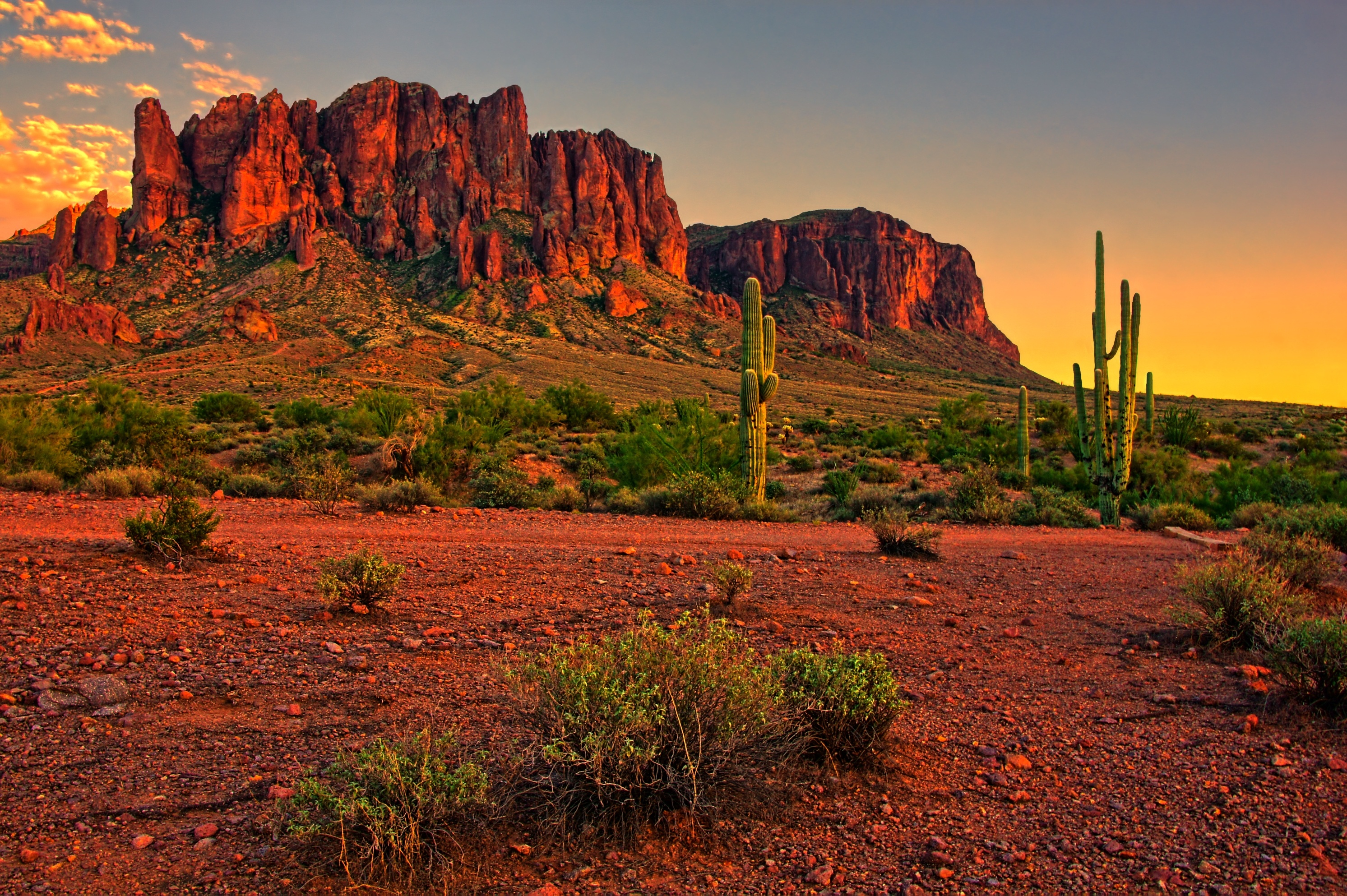 Sunset over a desert mountain in Arizona